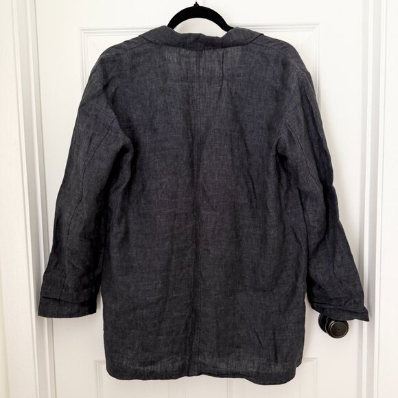 Women Eileen Fisher Linen Denim Two Button Lightweight Blazer Black Extra Small - Picture 2 of 8